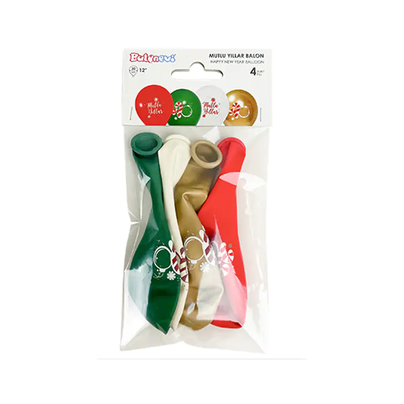 2+1 Mutlu Yıllar Baskılı 12" Pastel Balon 4'lü